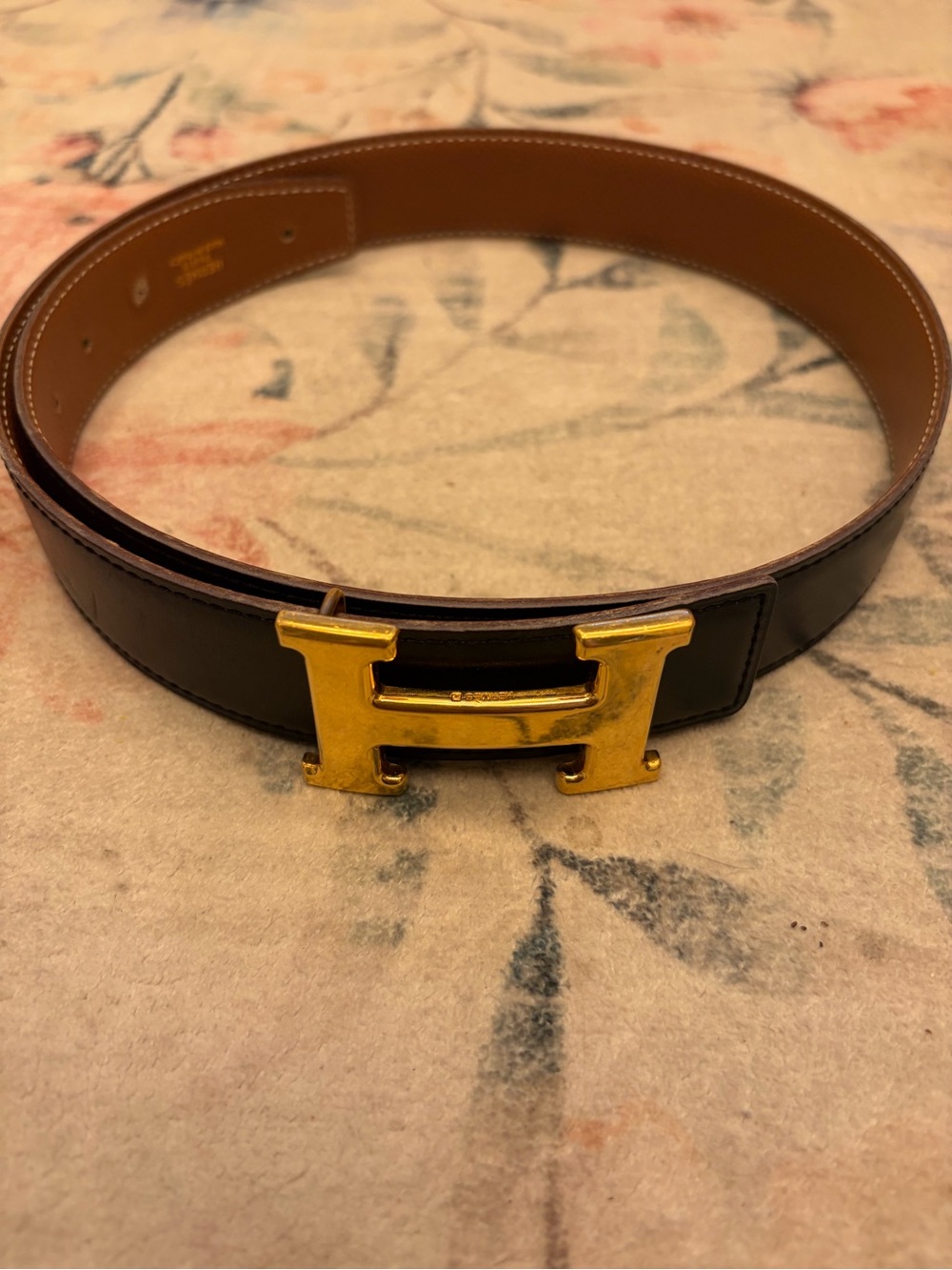 Hermes Reversible Black/Brown Leather Belt with Gold H Buckle